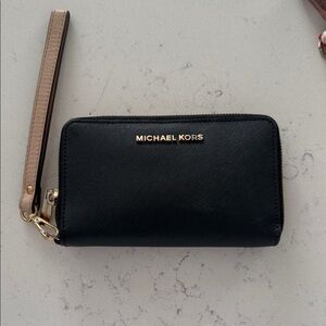 Michael Kors Black and Tan Wristlet